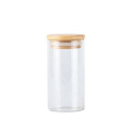 Small Wide Mouth Storage Round Food Clear Custom Borosilicate Glass Jar with Bamboo Lid